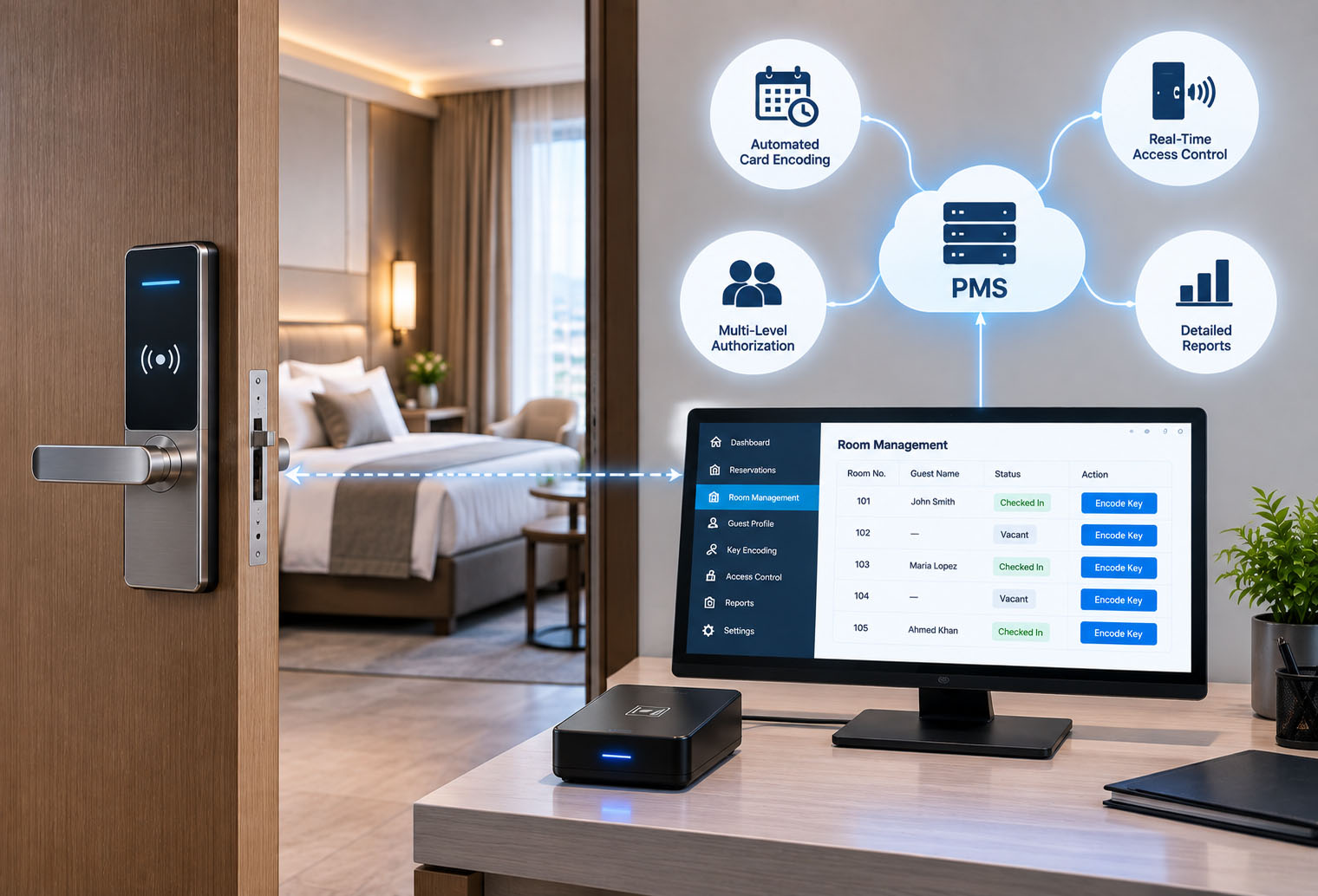 Hotel PMS Door Lock Integration System - Card Encoder and Lock Management Software